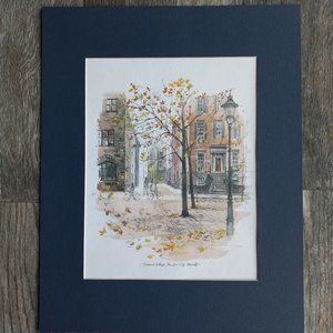 Alice Mostoff Vintage Watercolor Print NYC Greenwich Village
